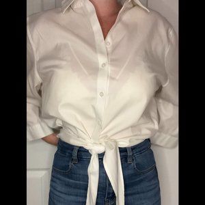 Chico's wrinkle resistant white button down shirt/blouse w/ tie-front